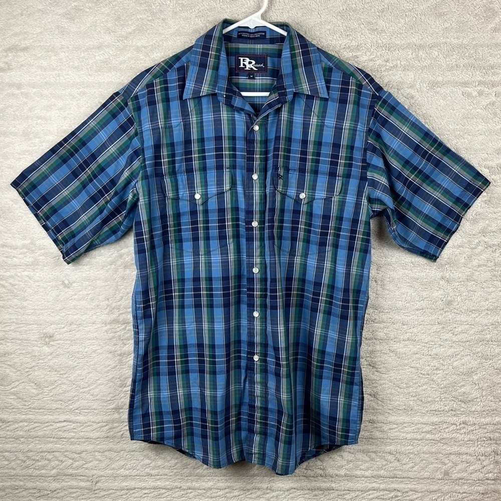 Resistol Western Rodeo Plaid Button Up Short Sleeve Shirt Medium
